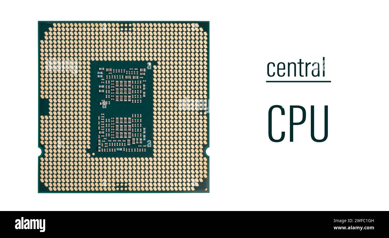 CPU Central Processing Unit oder Microchip Computer isoliert auf weißem Hintergrund Stockfoto