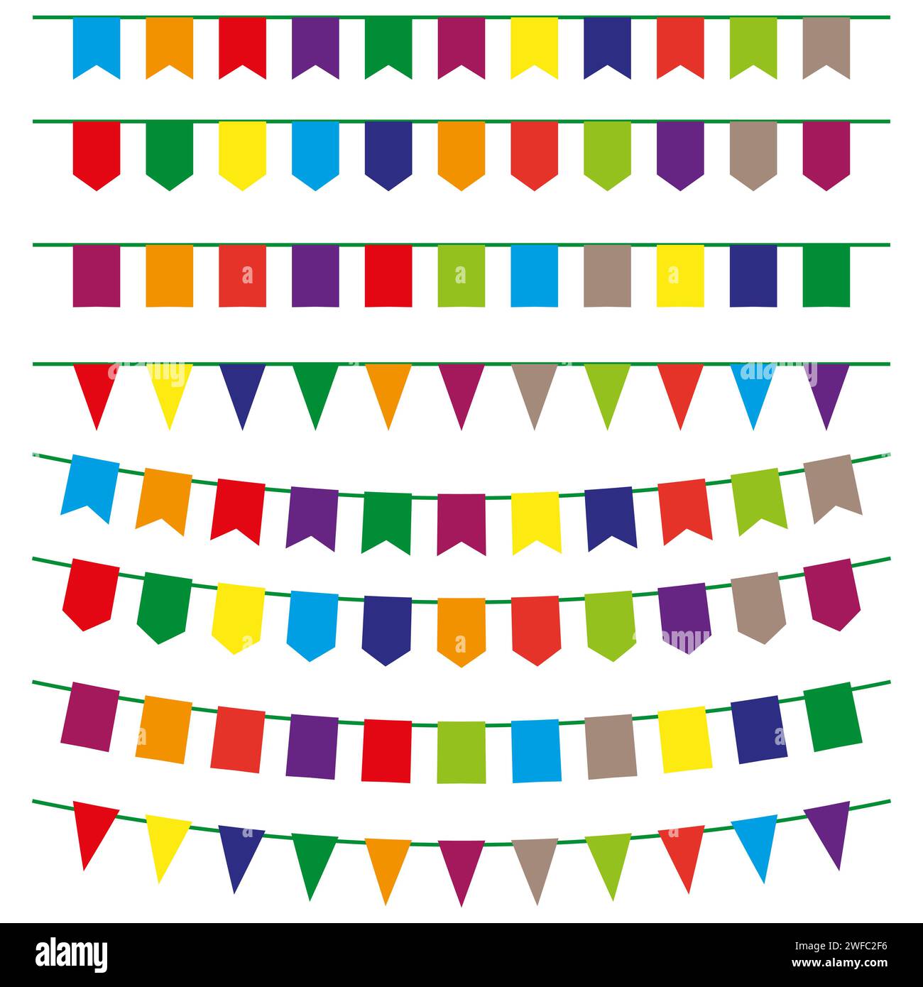 Bunte Flaggen Girlanden. Party-Wimpeldekoration. Vektorabbildung. EPS 10. Stock Vektor