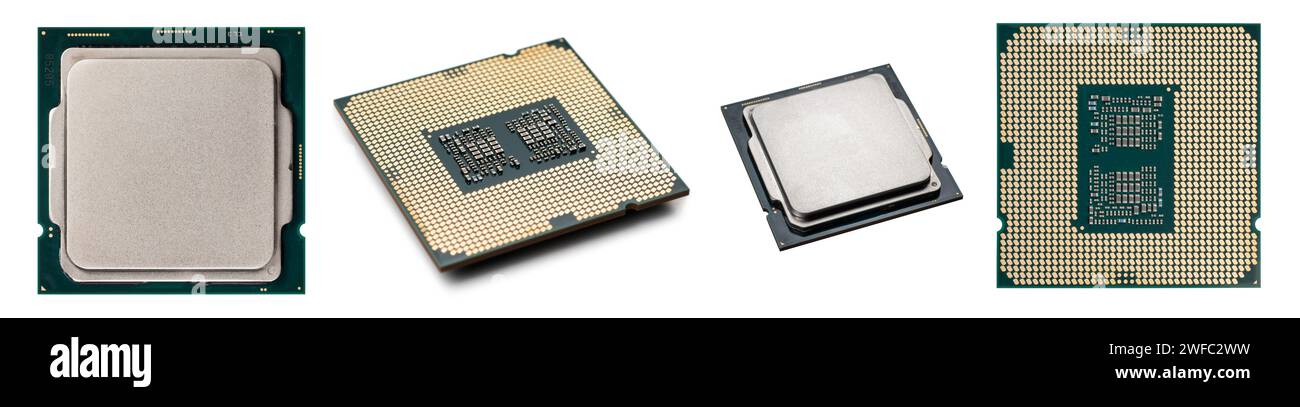 CPU Central Processing Unit oder Microchip Computer isoliert auf weißem Hintergrund Stockfoto