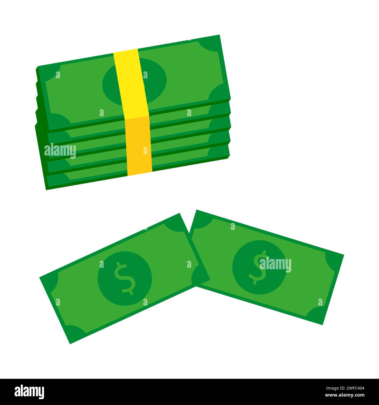 Cartoon-Dollar. Geldregen. Grünbuch-Rechnung. Sammeln Sie Geld. Vektorabbildung. Rohbild. EPS 10. Stock Vektor