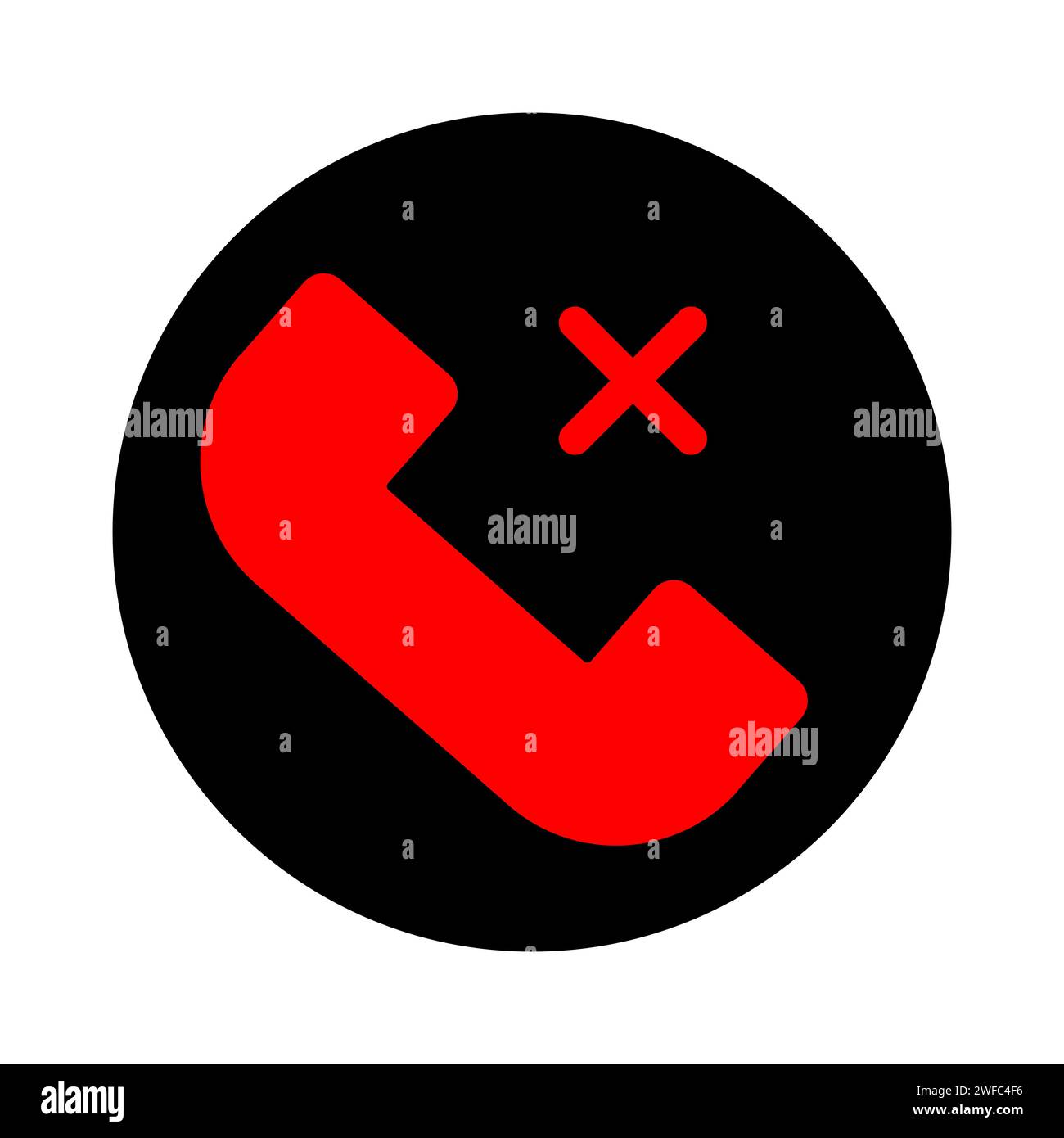 Schaltfläche „Abgewiesener Anruf“. Kein Kontakt. Rotes Schild. Kreuz-Symbol. Schwarzer Kreis. Moderne Technologie. Vektorabbildung. Rohbild. EPS 10. Stock Vektor