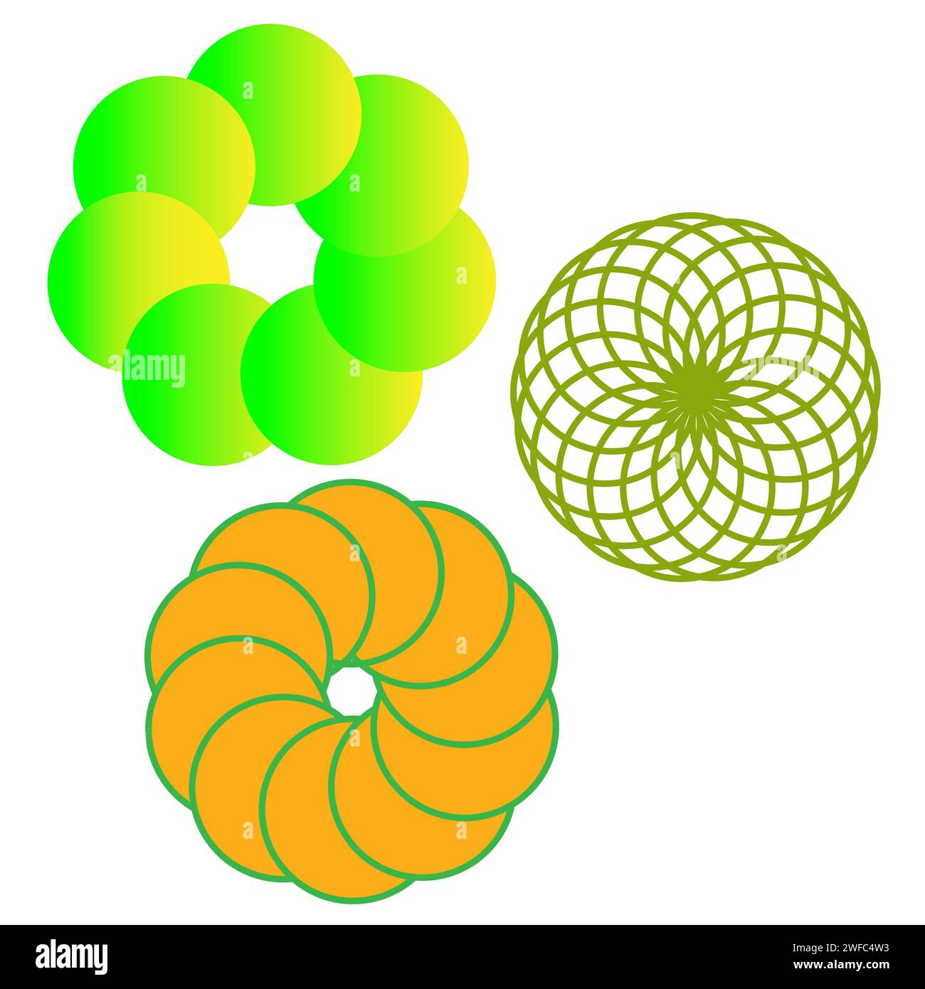 Verschiedenfarbige Kreise Blüten. Vektorabbildung. Rohbild. EPS 10. Stock Vektor