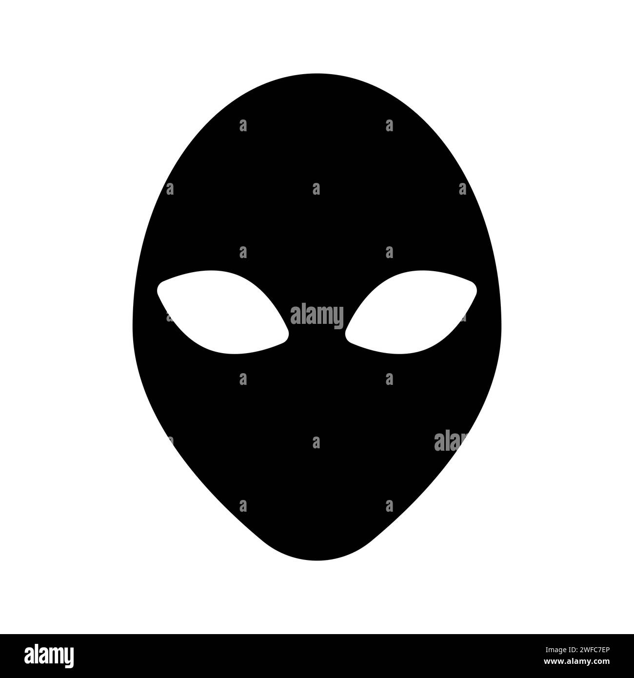 Alien-Kopf-Symbol. Schwarze Maske. Futuristischer Hintergrund. Abstraktes Logo. Zeichentrickfigur. Vektorabbildung. Rohbild. EPS 10. Stock Vektor