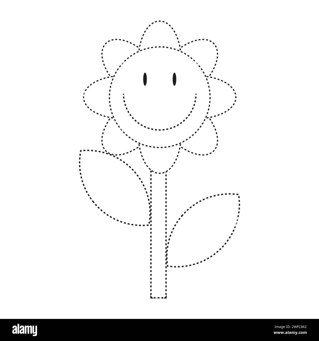 Schwarze Blumenlinie. Einfaches Blumendesign. Vektorabbildung. Rohbild. EPS 10. Stock Vektor