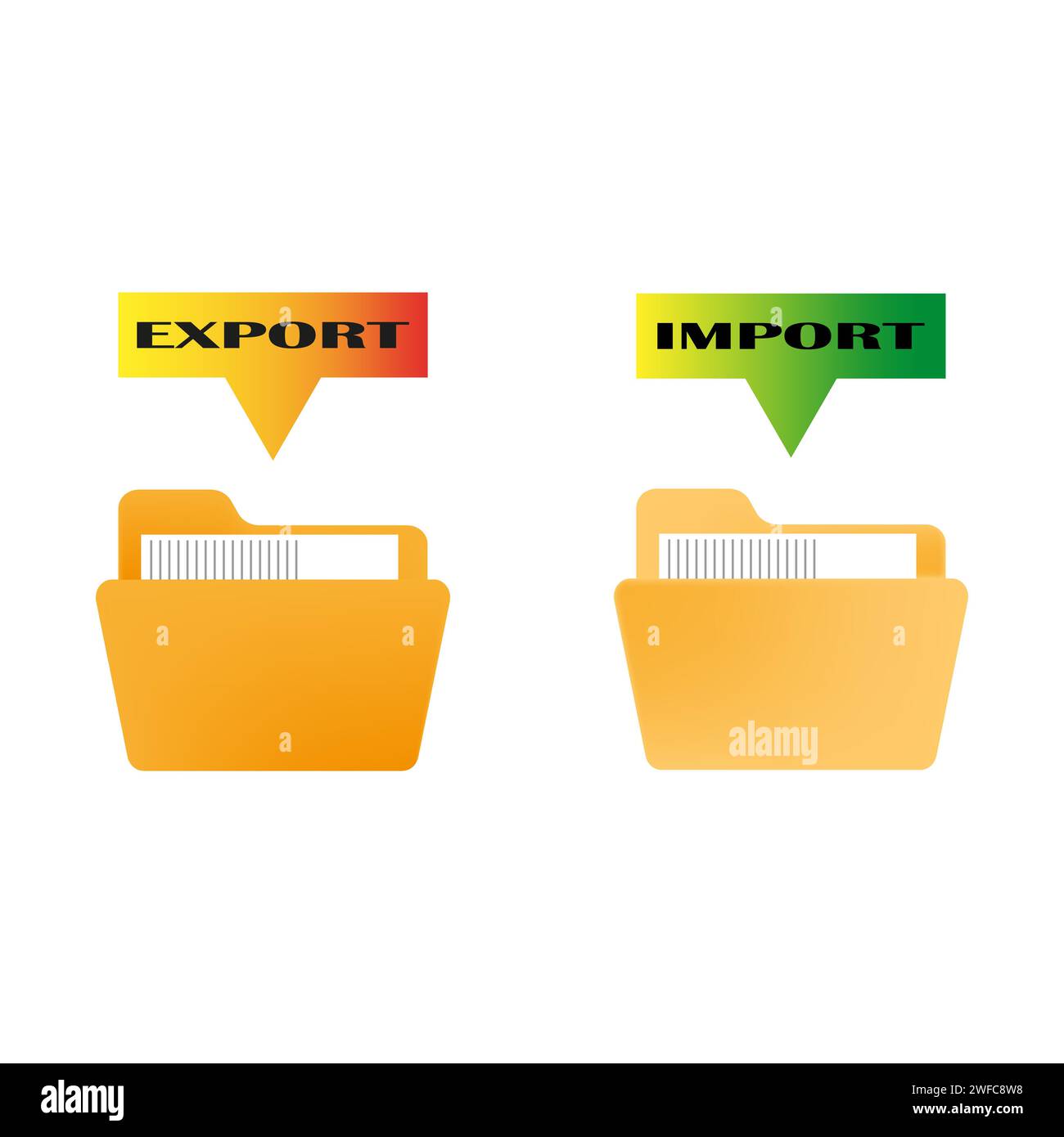 Import von Ordnerexport. Computerschnittstelle. Transferzeichen. Vektorabbildung. Rohbild. EPS 10. Stock Vektor