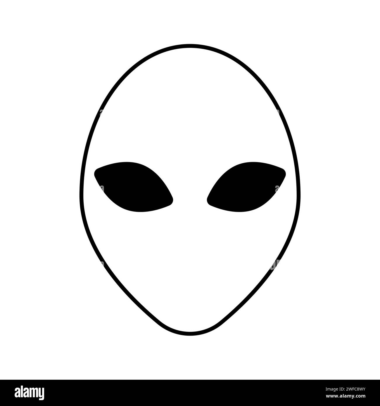 Alien-Gesicht-Symbol. Maskenzeichen. Zeichentrickfigur. Futuristischer Hintergrund. Abstraktes Logo. Vektorabbildung. Rohbild. EPS 10. Stock Vektor