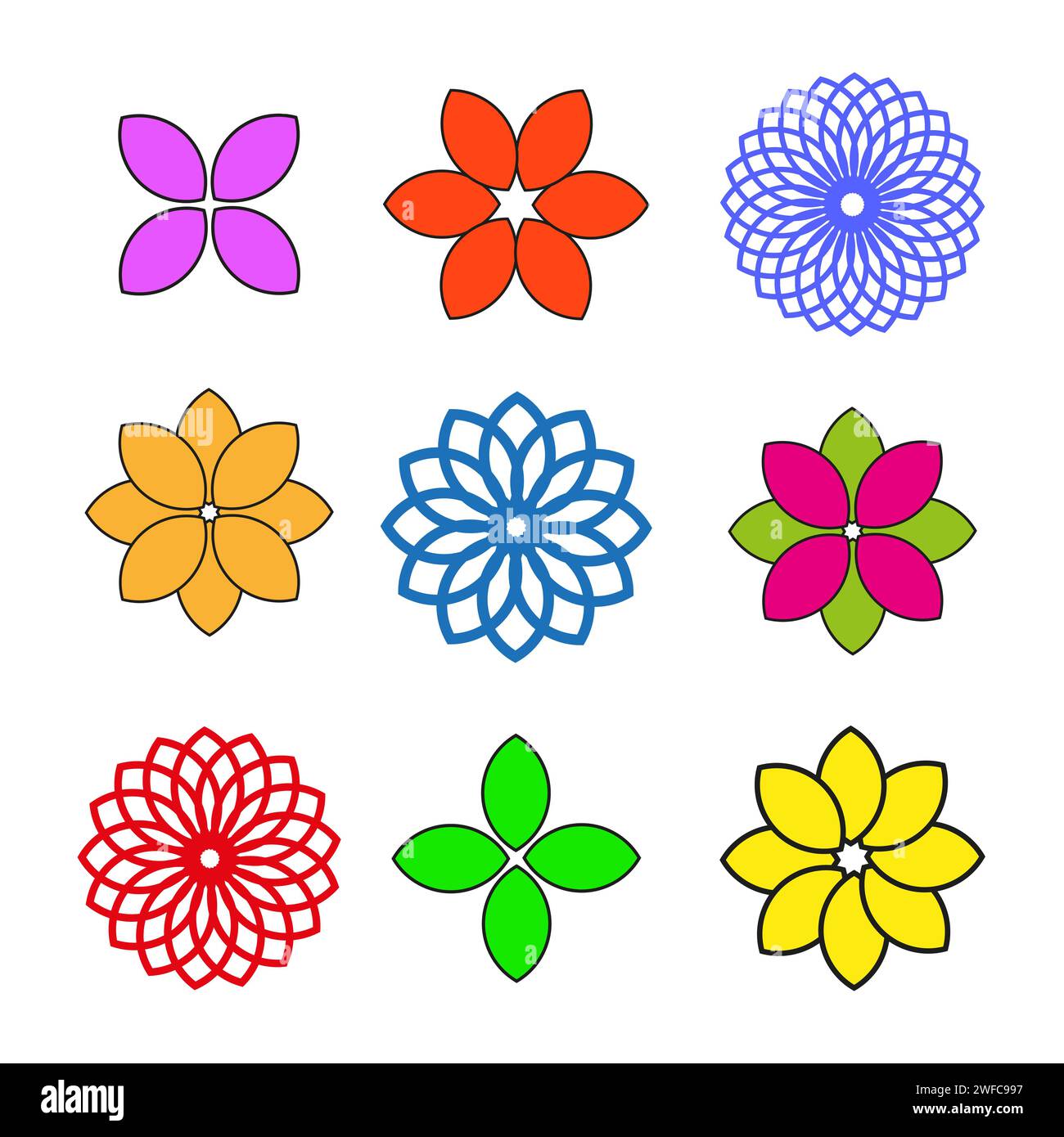 Verschiedenfarbige Blumen. Vektorabbildung. Rohbild. EPS 10. Stock Vektor