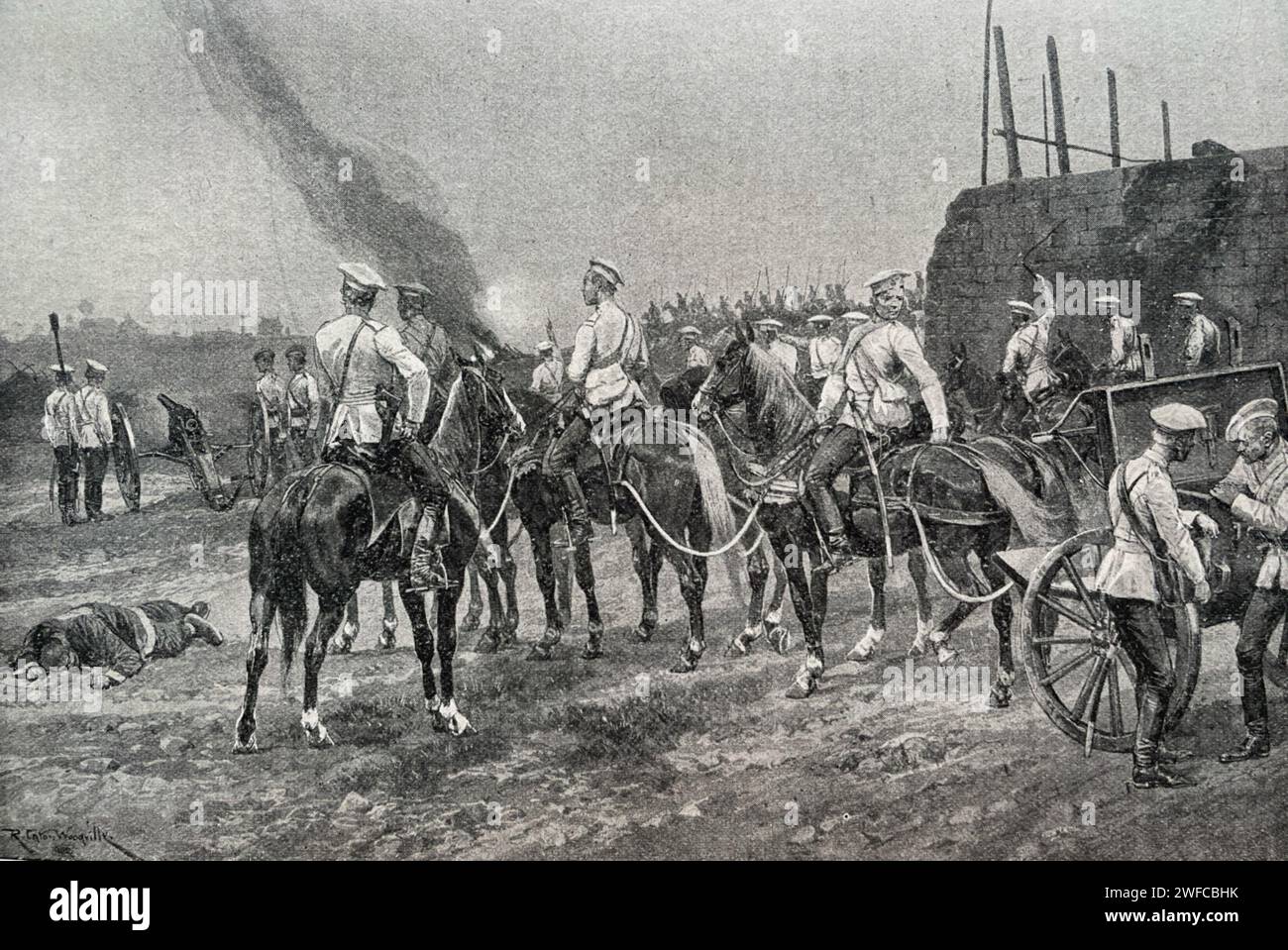 SCHLACHT VON PEKING IM AUGUST 1900. Kosakenschützen bereiten sich auf die Aktion vor. Stockfoto