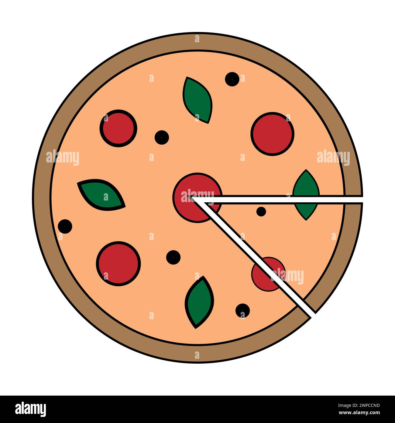 Cartoon Pizza, tolles Design für jeden Zweck. Einfache Illustration. Weißer Hintergrund. Vektorabbildung. Rohbild. EPS 10. Stock Vektor