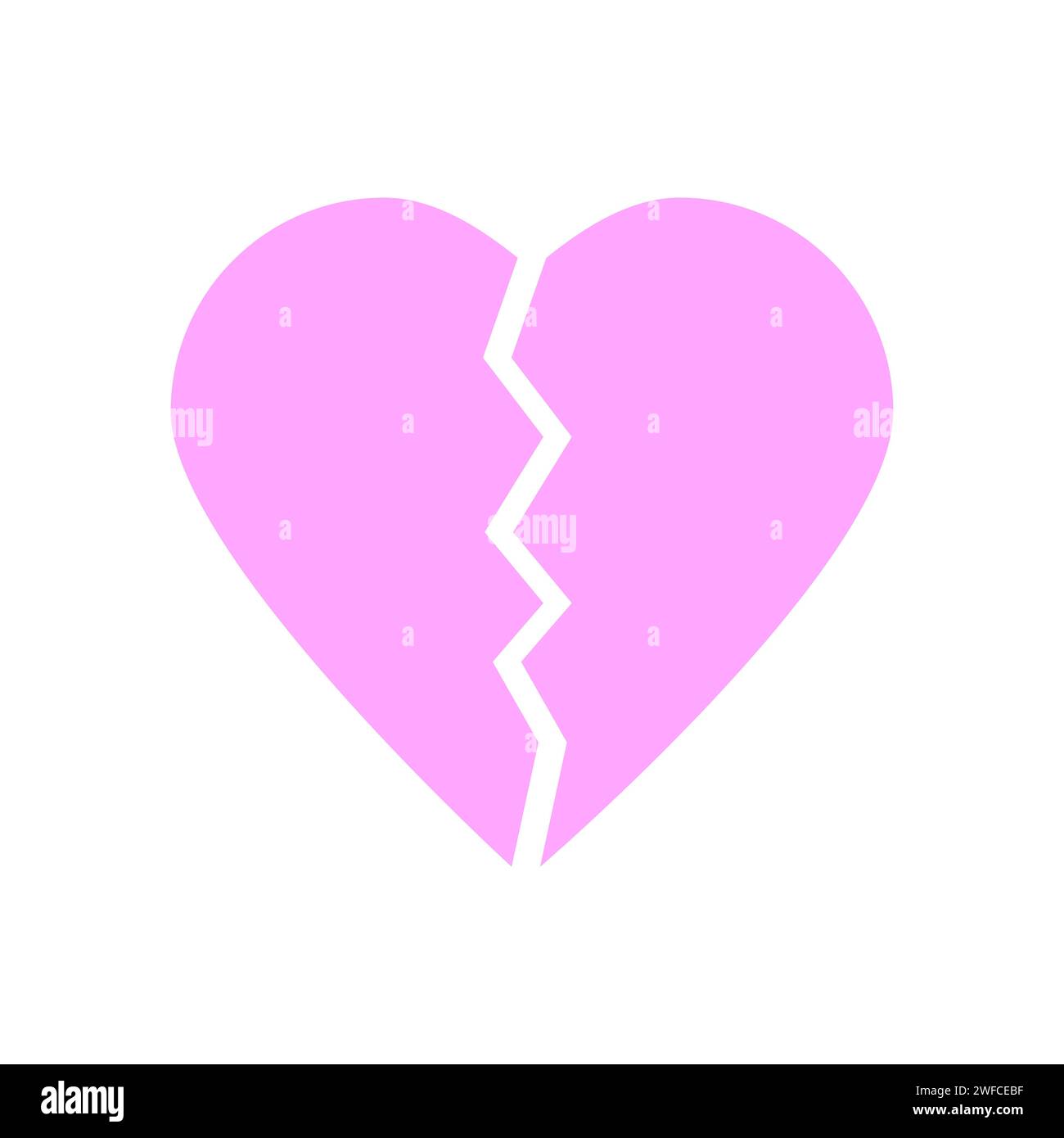 Symbol für gebrochenes Herz. Rosafarbenes Zeichen. Symbol für unglückliche Liebe. Skizzengrafik. Modernes Zeichentrickdesign. Vektorabbildung. Rohbild. EPS 10. Stock Vektor