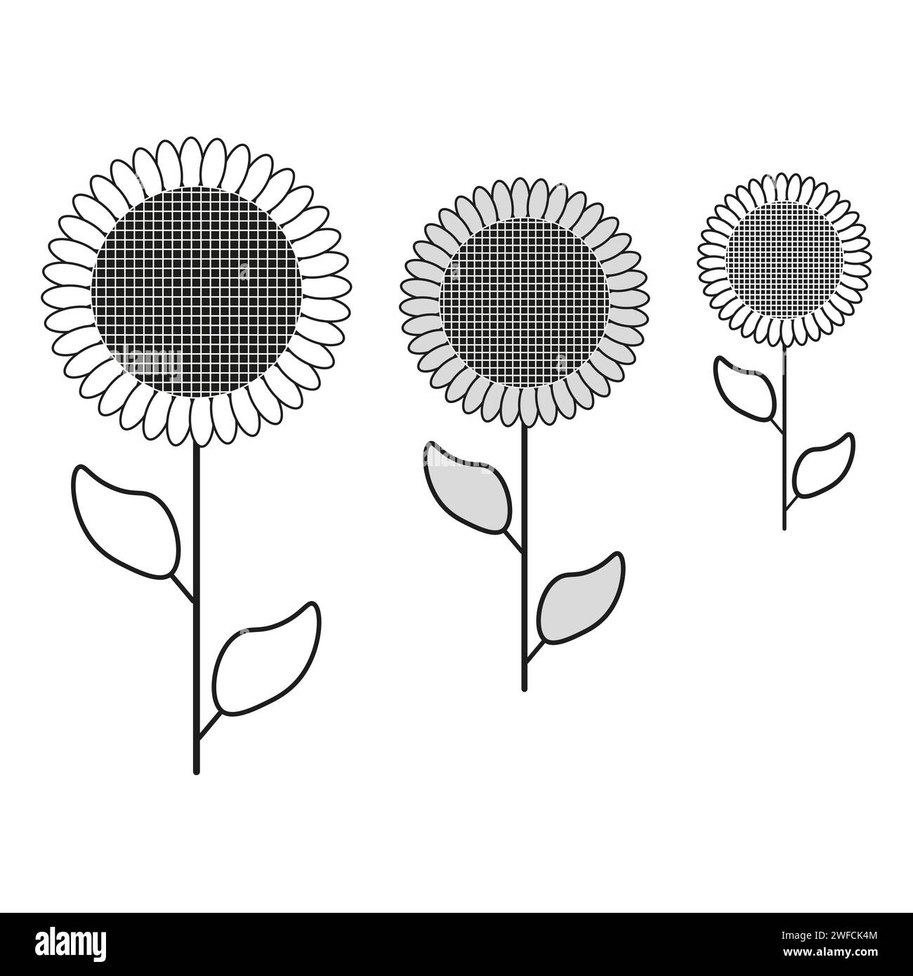 Symbole mit schwarzen Blumen. Einfaches Blumendesign. Vektorabbildung. Rohbild. EPS 10. Stock Vektor