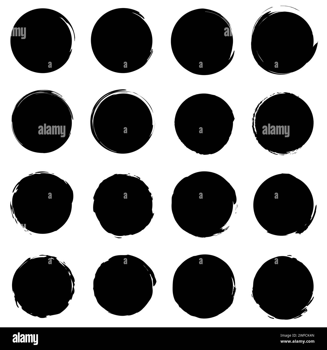 Schwarze Pinselkreise. Runde Form. Schmirgelstruktur. Rundrahmensatz. Vektorabbildung. Rohbild. EPS 10. Stock Vektor