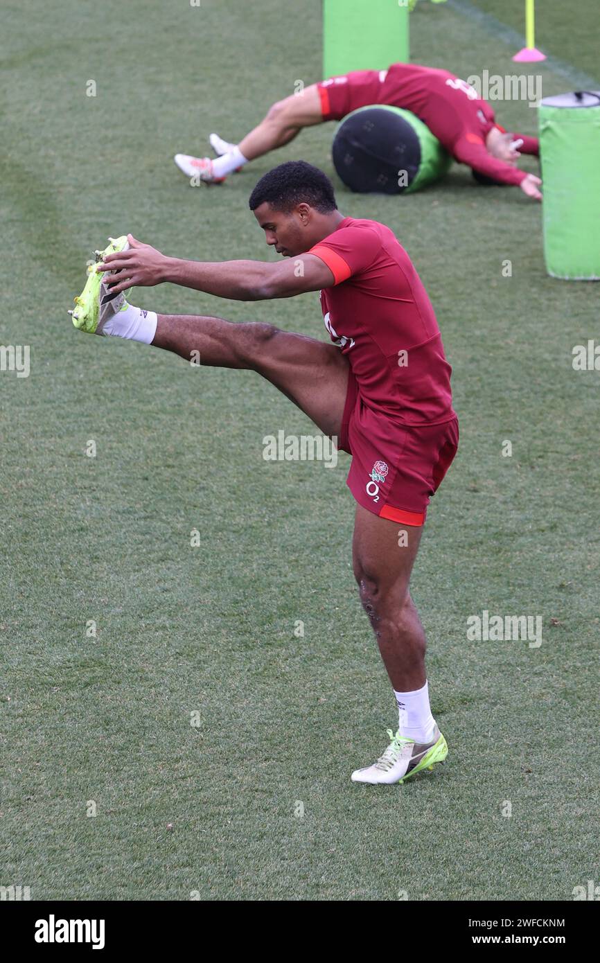 Girona, Spanien, 29. Januar 2024: Immanuel Feyi-Waboso im englischen Rugby-Trainingscamp für Männer. Stockfoto