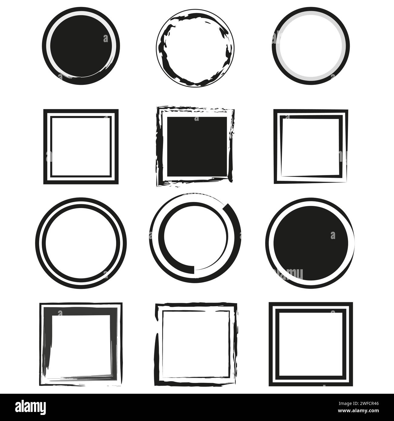 Pinsel Kreise Quadrate. Urbaner Hintergrund. Vektorabbildung. Rohbild. EPS 10. Stock Vektor