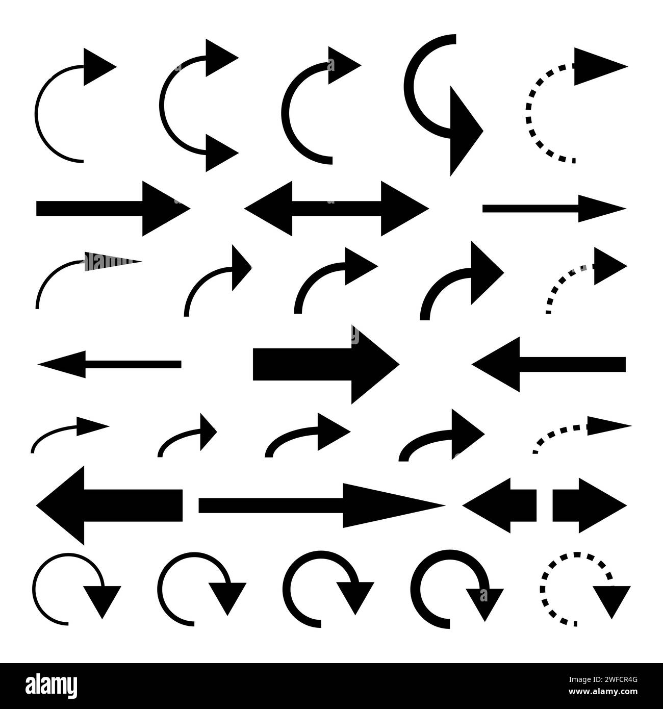 Verschiedene schwarze Pfeile. Infografik-Designvorlage. Vektorabbildung. Rohbild. EPS 10. Stock Vektor
