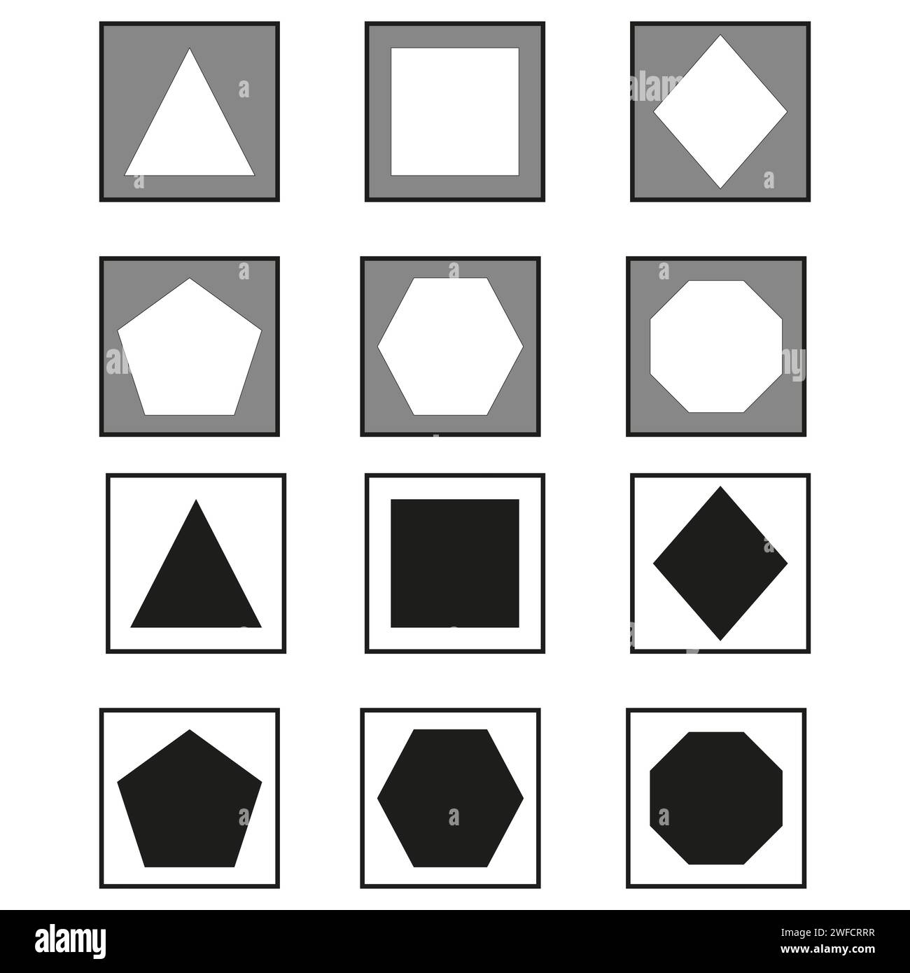 Verschiedene geometrische Figuren. Geometrisches Element. Vektorabbildung. Rohbild. EPS 10. Stock Vektor