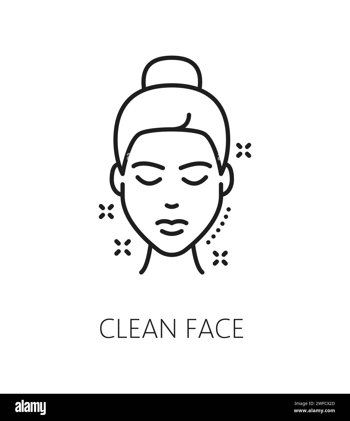 Gesichtsreinigung Symbol für Kosmetik oder Hautpflege und Gesichtsreinigung Kosmetik, Linienvektor. Frau Schönheit und Gesicht Hautpflege oder Dermatologie Symbol für Gesichtsreiniger oder Haut mizellar Reiniger Anweisung Stock Vektor