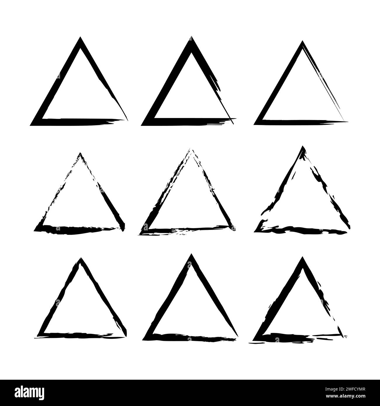Pinsel Dreiecke. Konzeptkunst. Fleckenfarbe des Pinsels. Vektorabbildung. Rohbild. EPS 10. Stock Vektor