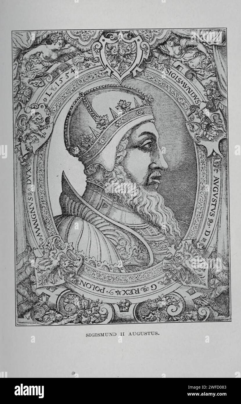 Sigismund II. August (Polnisch Zygmunt II. August, litauisch Žygimantas Augustas; 1. August 1520–7. Juli 1572) war König von Polen und Großherzog von Litauen, Sohn von Sigismund I. des Alten, dem Sigismund II. 1548 folgte. Er war der erste Herrscher des Polnisch-litauischen Commonwealth und der letzte männliche Monarch der Jagiellonen-Dynastie. Stockfoto