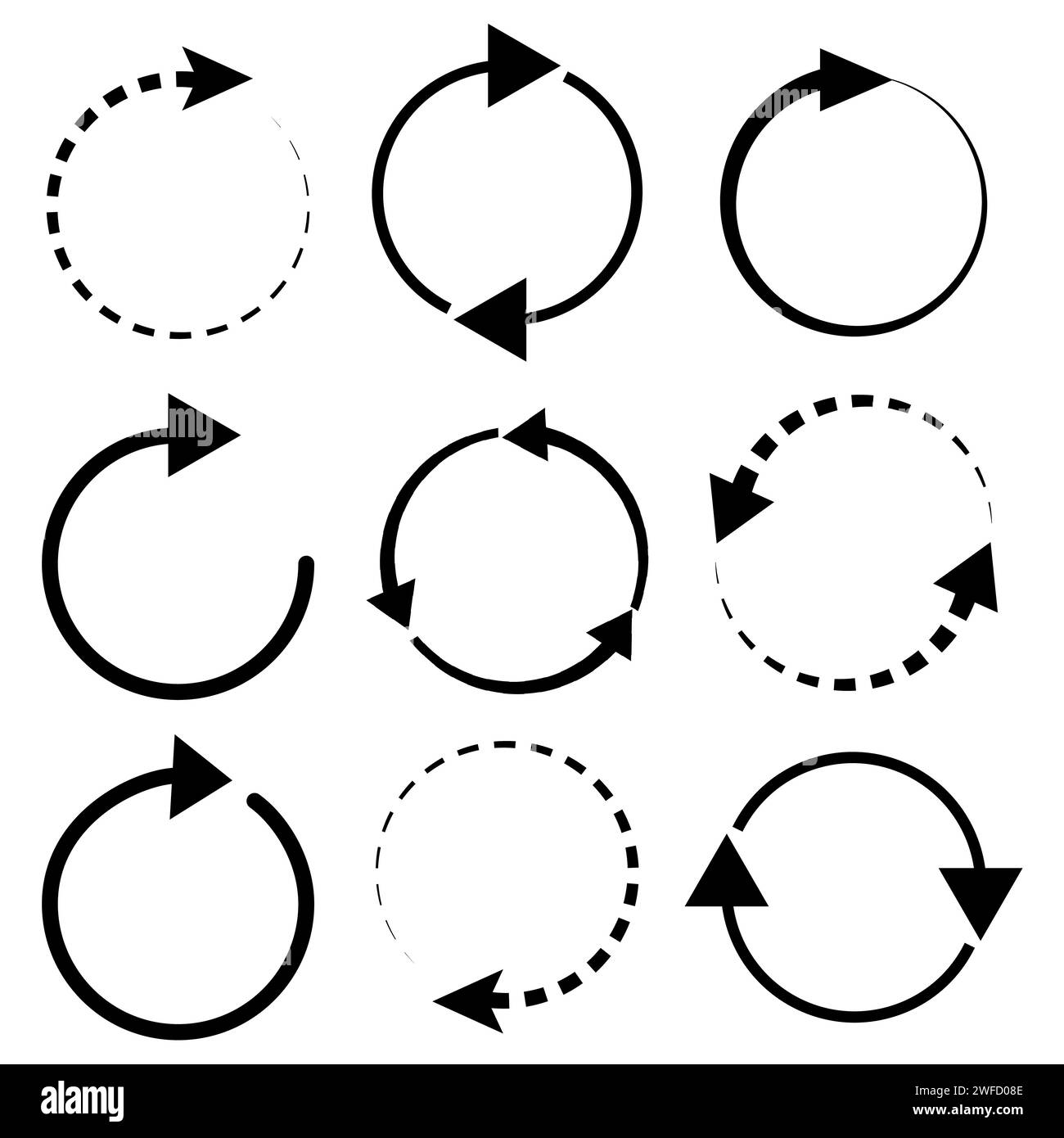 Kreisförmige Pfeile. Infografik-Set für Kreisdiagramme. Bewegungsdesign. Symbol „Neu laden“. Vektorabbildung. Rohbild. EPS 10. Stock Vektor