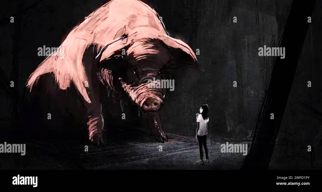 Brief an ein Schwein (2022) von Tal Kantor mit Moriyah Meerson, Alexander Peleg und Ayelet Margalit. Ein Holocaust-Überlebender liest einen Brief, den er an das Schwein schrieb, das sein Leben rettete. Ein junges Schulmädchen hört seine Aussage im Unterricht und versinkt in einen verdrehten Traum, in dem sie Fragen nach Identität, kollektivem Trauma und den Extremen der menschlichen Natur stellt. Werbefoto ***NUR REDAKTIONELLE VERWENDUNG***. Quelle: BFA/Miyu Distribution Stockfoto