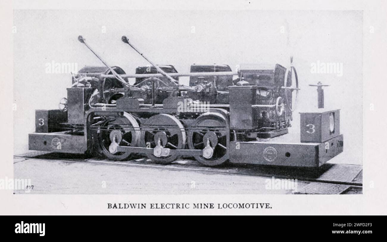 Baldwin Elecric Minenlokomotive aus dem Artikel DIE WACHSENDE EFFIZIENZ MODERNER BERGBAUMASCHINEN. Von Cyrus Robinson. Vom Engineering Magazine widmet sich Industrial Progress Band XI Oktober 1897 The Engineering Magazine Co Stockfoto