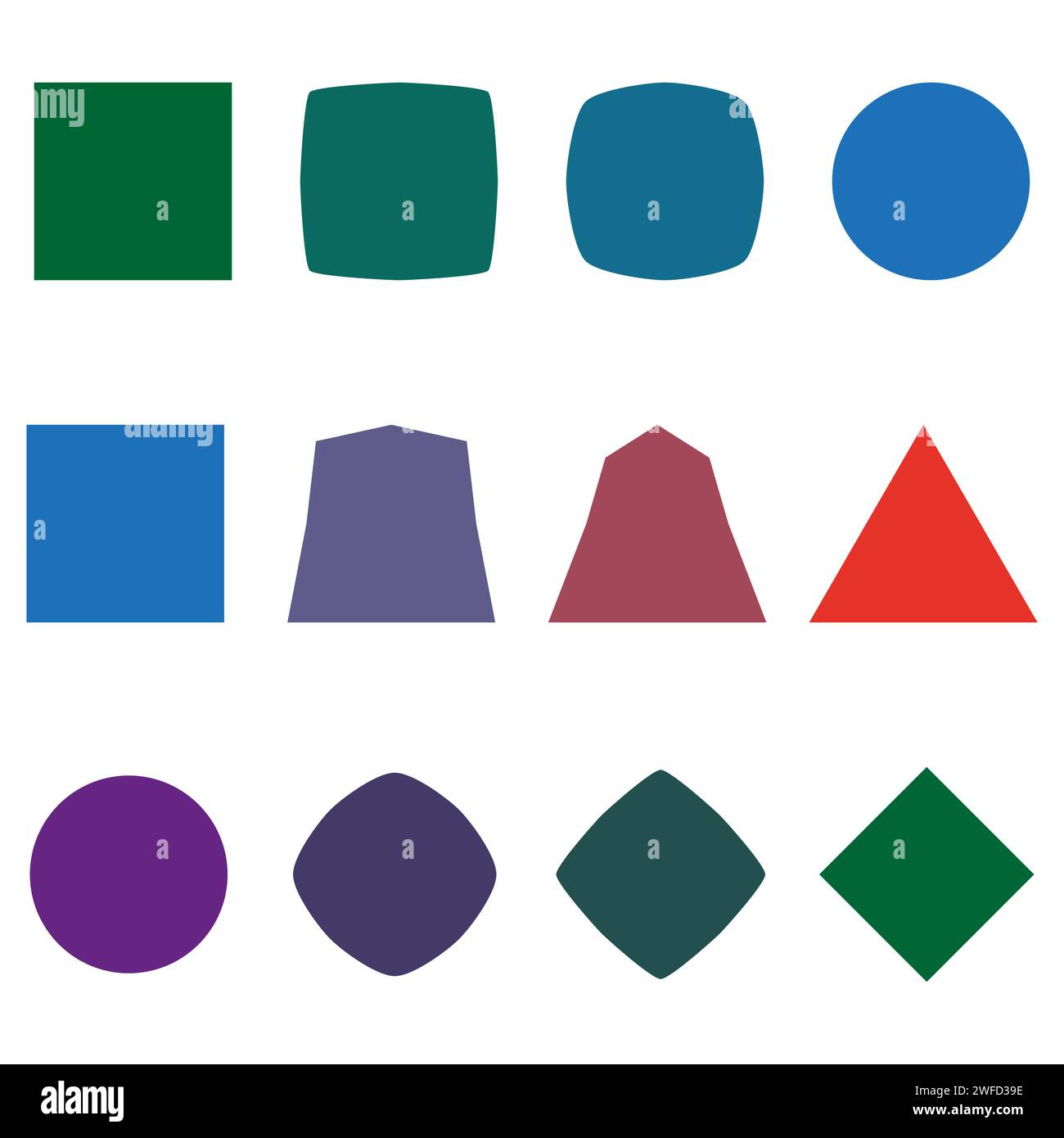 Farbige geometrische Formen festgelegt. Geometrische Form. Modernes Design. Vektorabbildung. Rohbild. EPS 10. Stock Vektor
