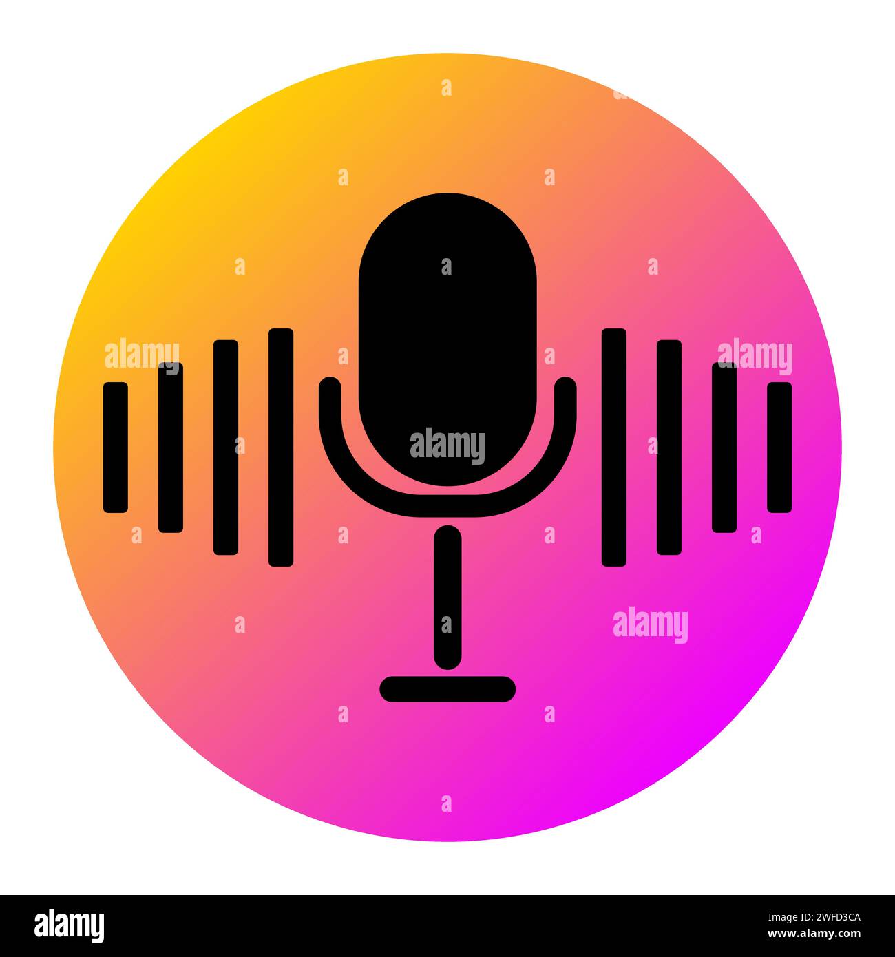 Podcast-Mikrofon. Tonsymbol. Auf verlaufendem Hintergrund. Musikemblem. Podcast-Logo. Vektorabbildung. Rohbild. EPS 10. Stock Vektor