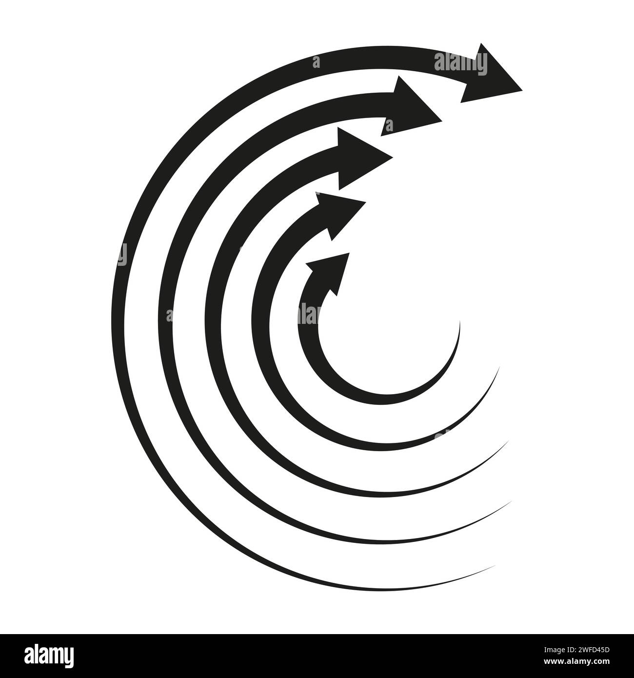 Drehpfeile. Konzentrisches, radiales und kreisförmiges Pfeilelement. Zyklischer Cursor, Zeigersymbol. Vektorabbildung. EPS 10. Stock Vektor