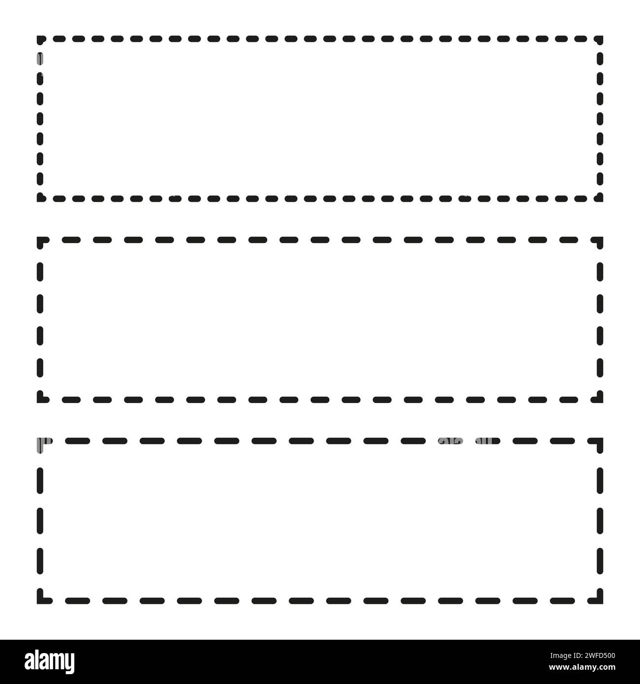 Gestrichelte Linienrechtecke.dünne und dicke Linien. Schnittlinien, rechteckige Ausschnitte. Vektorabbildung. EPS 10. Stock Vektor