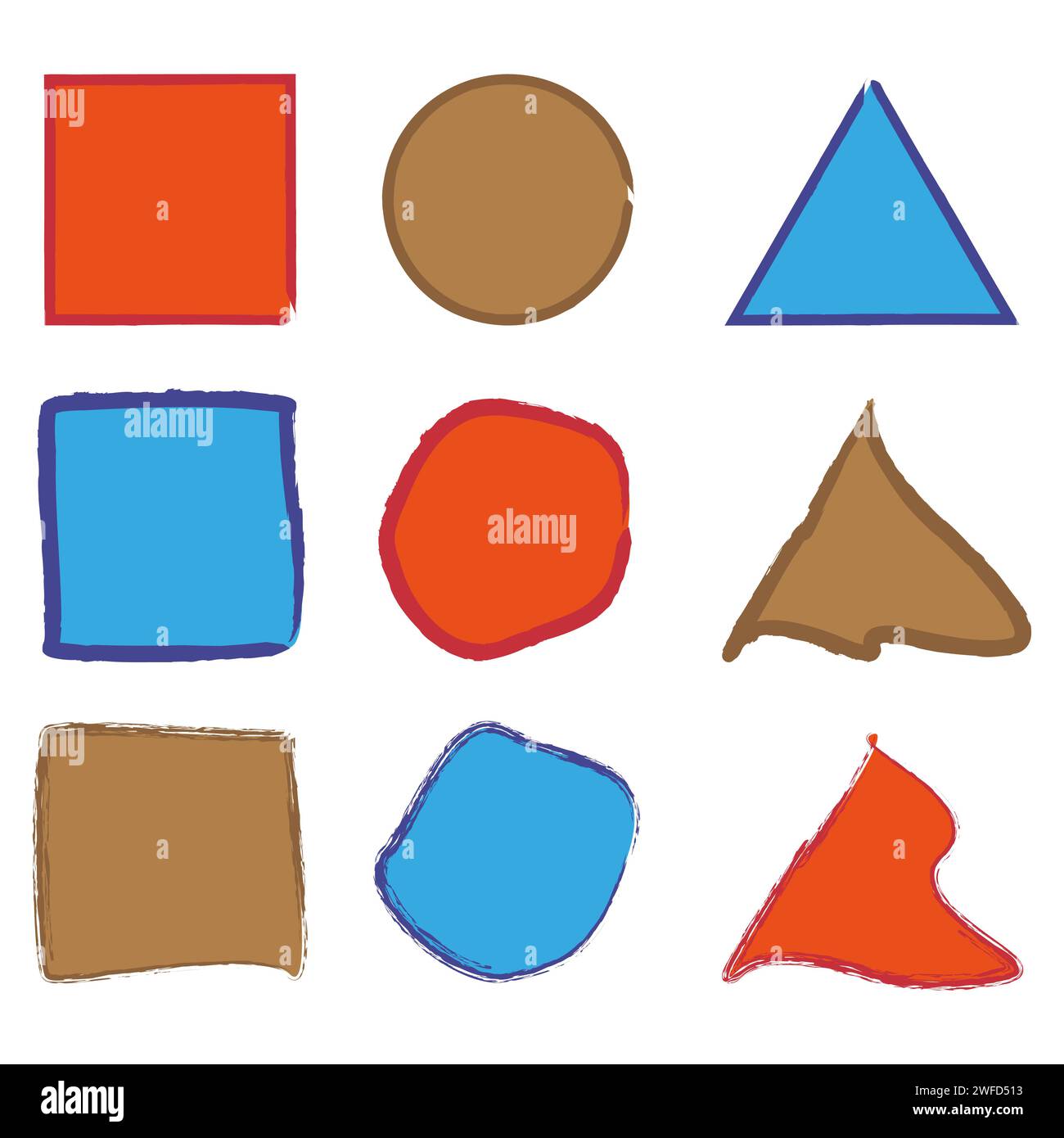 Flaches Poster mit farbigen geometrischen Pinselformen. Verlaufsfarbe. Vektorabbildung. EPS 10. Stock Vektor