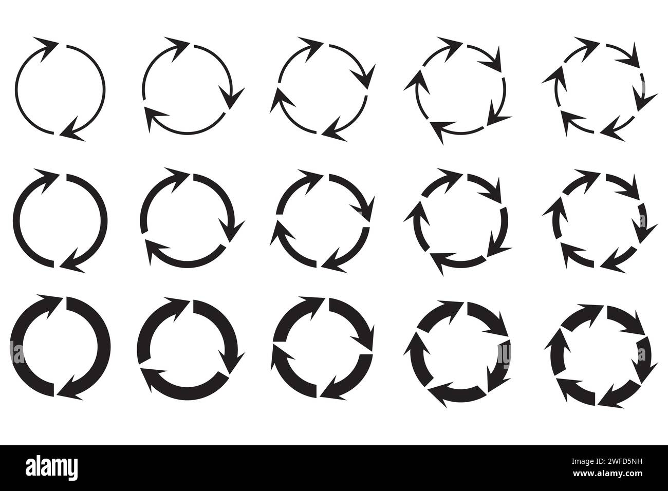 Kreisförmiges Design. Kreissymbol drehen. Kreis von Pfeilen. Symbolvektorsatz recyceln. Vektorabbildung. Rohbild. EPS 10. Stock Vektor