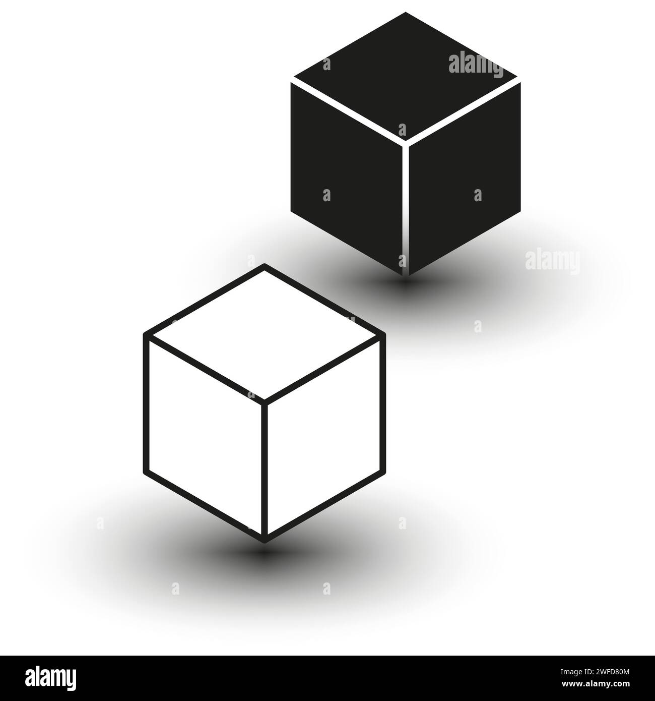 Schwarz-weiße Würfel auf weißem Hintergrund für Spieldesign. Vektorabbildung. EPS 10. Stock Vektor