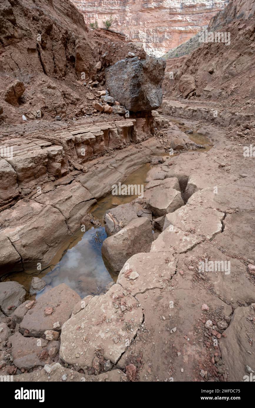 Schlamm aus dem Powell Reservoir erodiert in der Nähe der Mündung des Clearwater Canyon, Cataract Canyon, Utah. Stockfoto