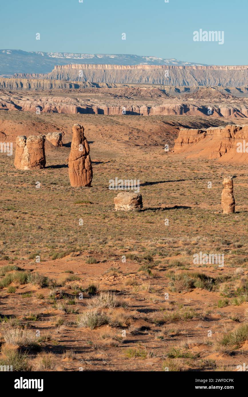 Stehende Felsen in der Wüste von Süd-Utah. Stockfoto