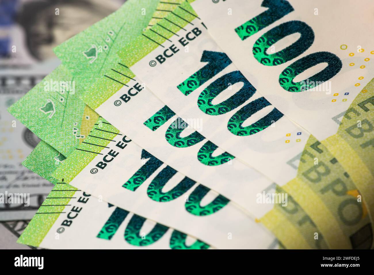 Nahaufnahme Makro Detail Geld Banknoten. Stockfoto