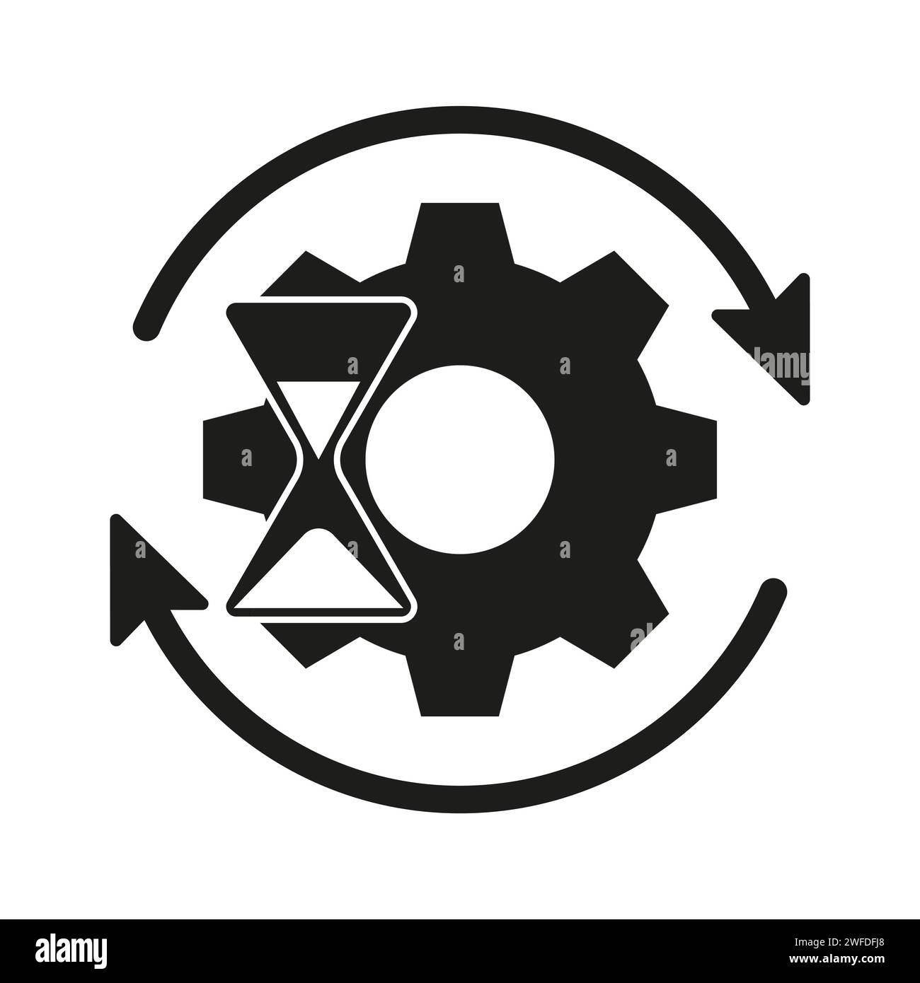 Symbol für Glyphe wird verarbeitet. Zahnrad, Pfeile und Uhrensymbol. Vektorabbildung. EPS 10. Rohbild. Stock Vektor