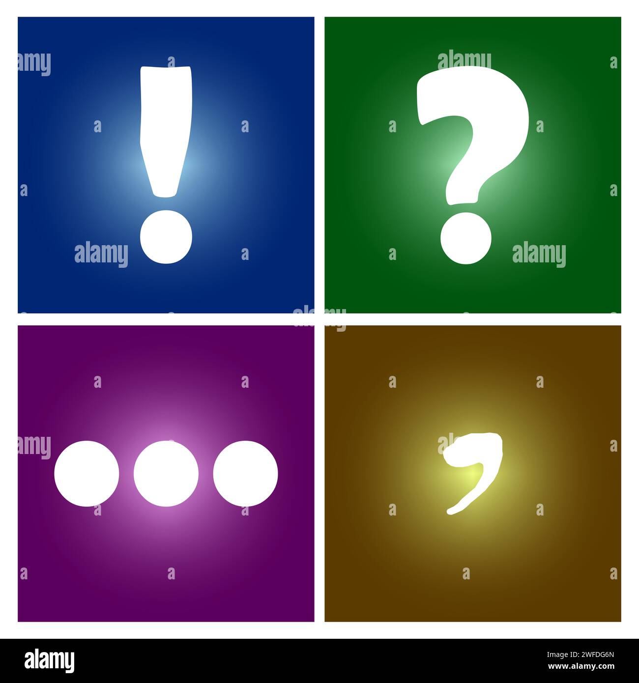 Bunte Hintergründe für Satzzeichen. Fragezeichen, Ausrufezeichen, Ellipsen, Komma. Vektorabbildung. EPS 10. Rohbild. Stock Vektor Bunte Hintergründe für Satzzeichen. Fragezeichen, Ausrufezeichen, Ellipsen, Komma. Vektorabbildung. EPS 10. Rohbild. Stock Vektor