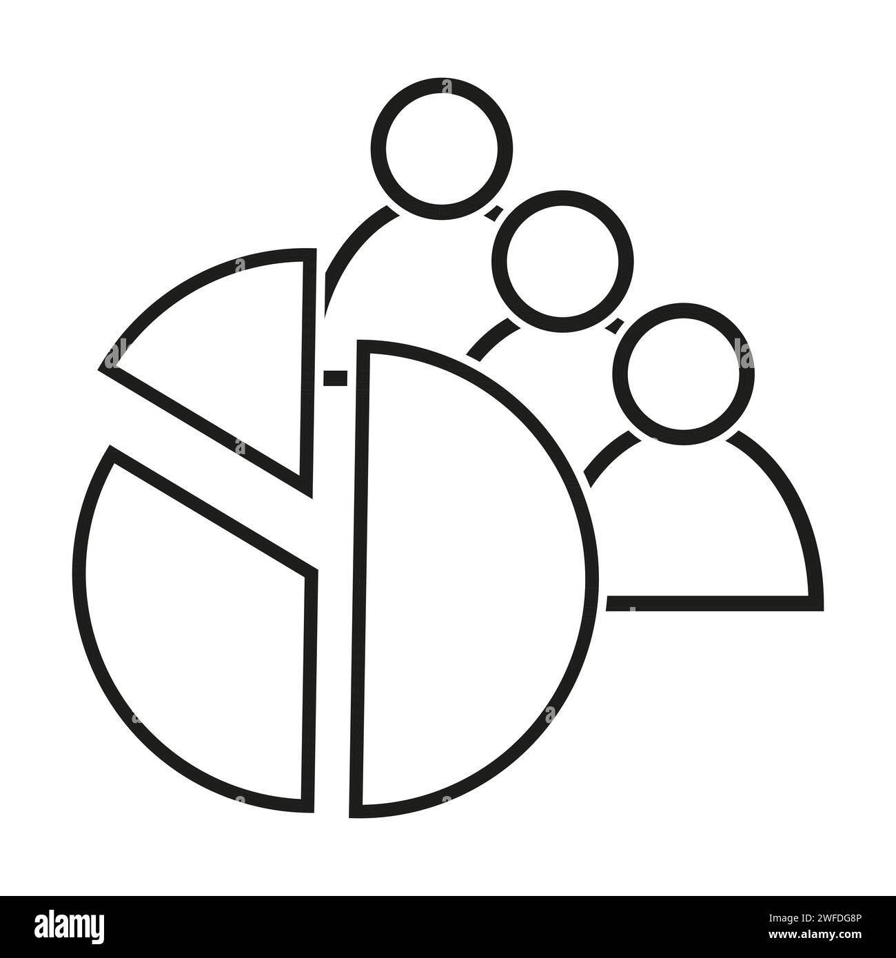 Tortendiagramm mit Personensymbol. Symbol für Menge und Prozentsatz des Menschen. Symbol für den Anteil der Bevölkerung. Vektorabbildung. EPS 10. Rohbild. Stock Vektor