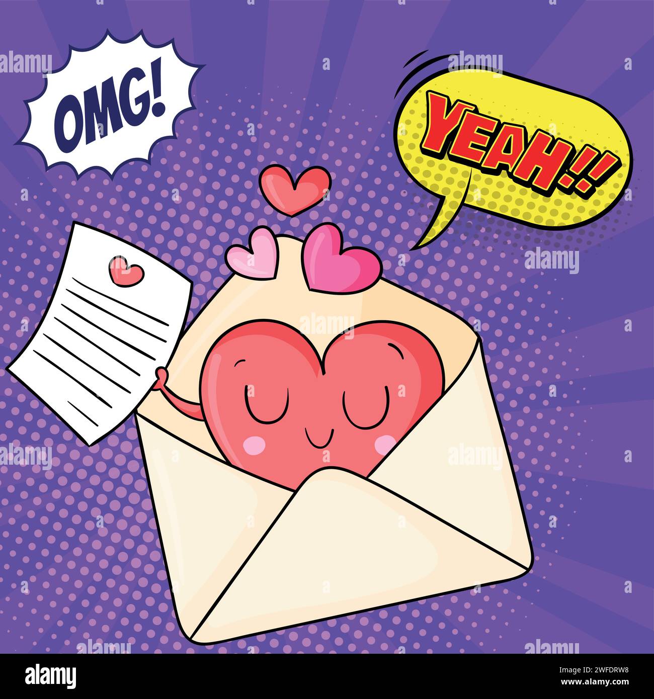 E-Mail Nachricht Valentinstag Pop Art Stil Vektorbild Stock Vektor