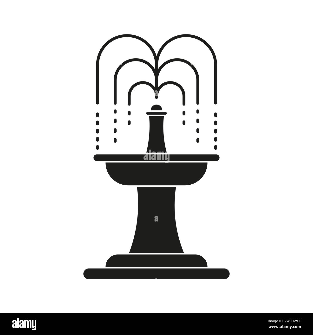 Springbrunnen-Symbol. Silhouette eines Geräts zur Bewässerung des Gartens mit Wasser. Vektorabbildung. Rohbild. EPS 10. Stock Vektor