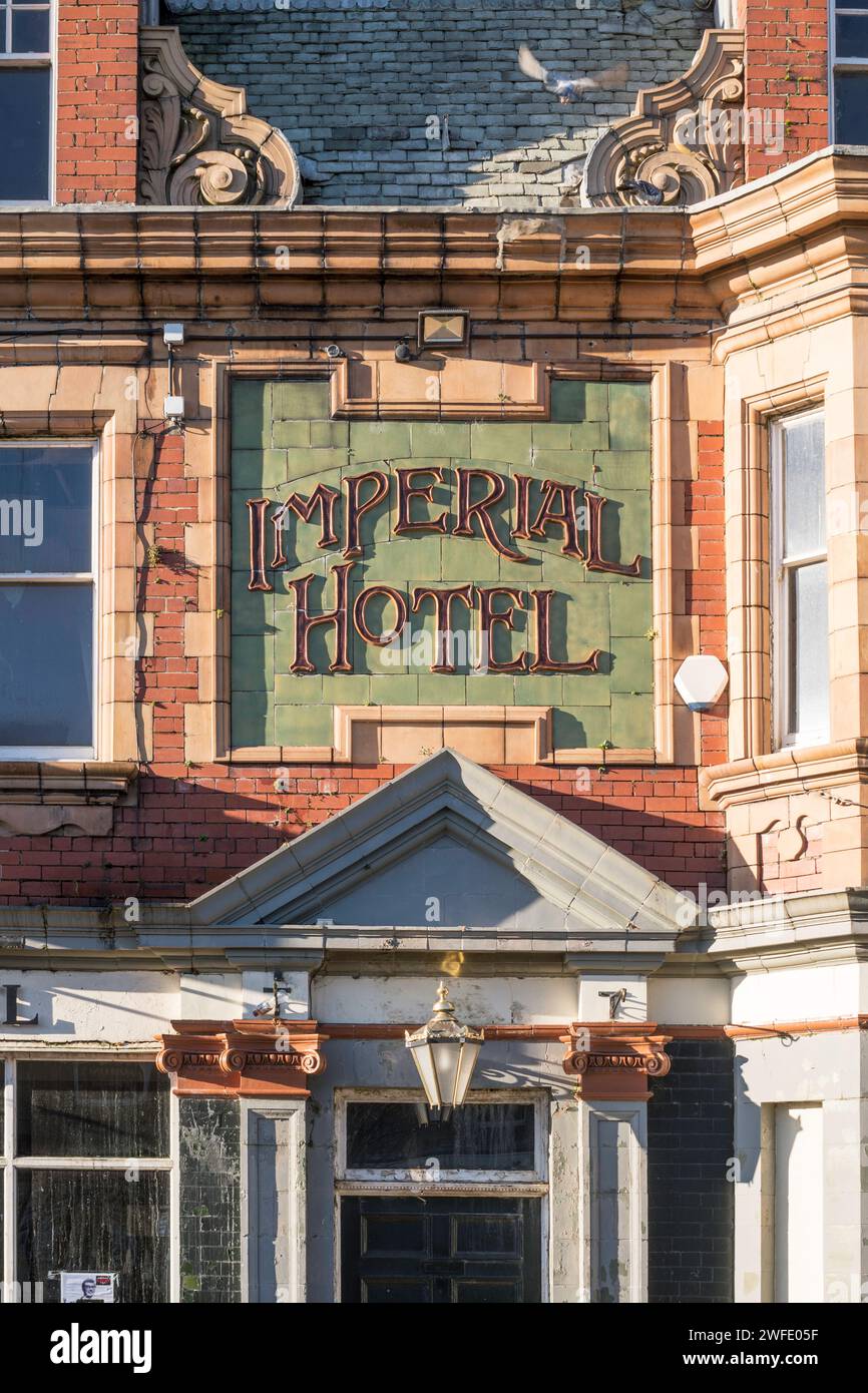 Schild mit Imperial Hotel in Stanley, Co. Durham, England, Großbritannien Stockfoto