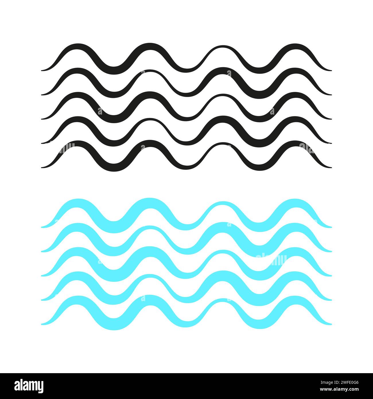 Blaue Welle und schwarze dicke Linien. Vektorabbildung. EPS 10. Rohbild. Stock Vektor