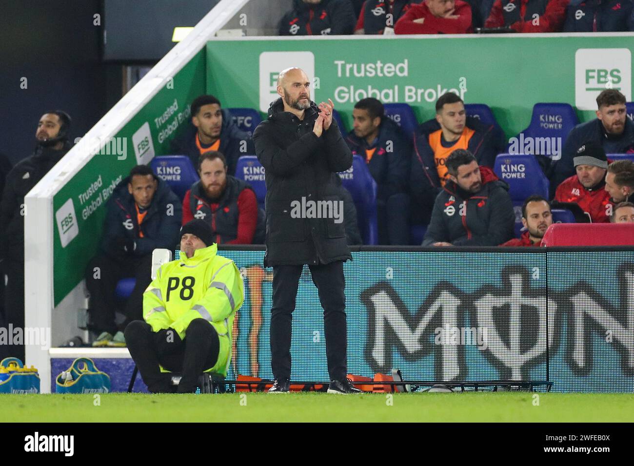 Leicester, Großbritannien. 30. Januar 2024. Swansea City Manager Luke Williams reagierte am 30. Januar 2024 im King Power Stadium, Leicester, England, United Kingdom. Credit: Every Second Media/Alamy Live News Stockfoto