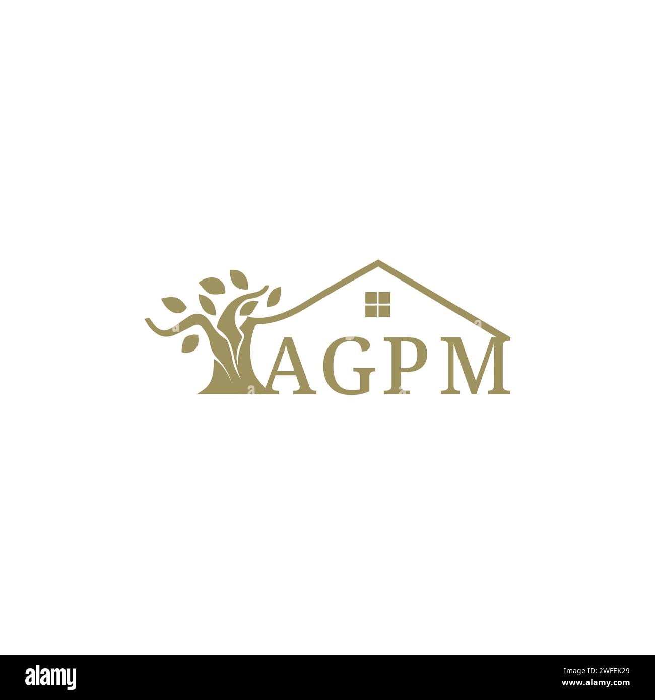 Baum mit Buchstabe AGPM Logo Design Konzept flache Stil Vorlagenvektor. Vektorabbildung Stock Vektor