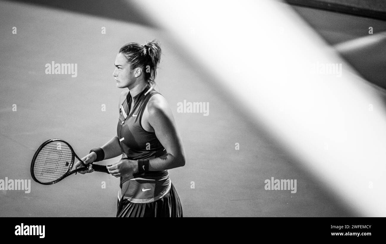 Aryna SABALENKA (BLR) gegen Petra KVITOVA (CZE) während ihres Singles Round 2 Matches im Rahmen der Dubai Duty Free Tennis Championships WTA 500 am 16. Februar 2022 in Dubai, Vereinigte Arabische Emirate. Foto von Victor Fraile / Power Sport Images Stockfoto