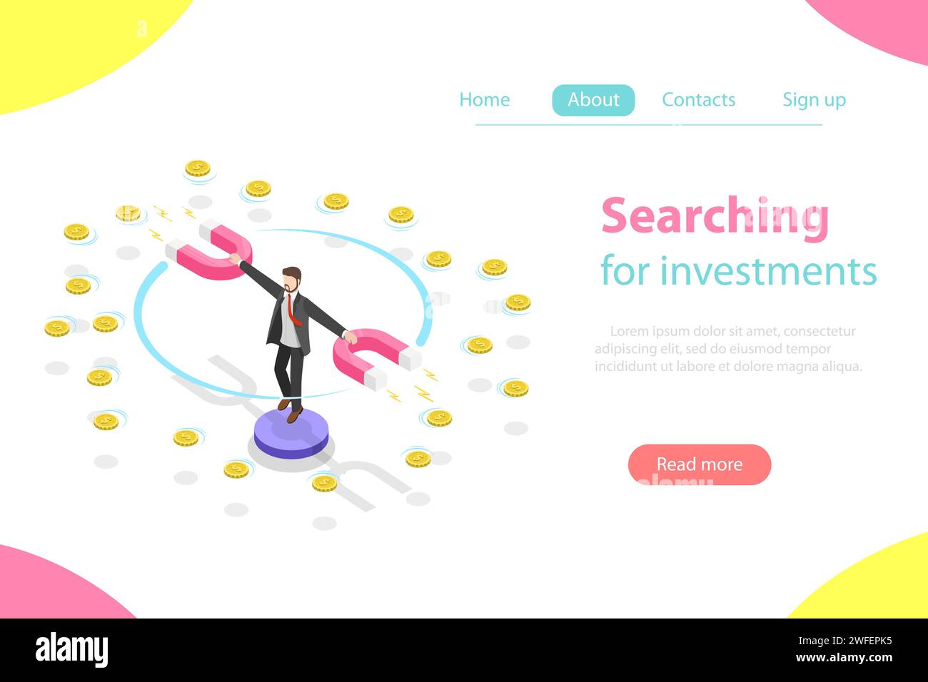 Flaches isometrisches Vektorkonzept für Investitionen, Marketinganalysen und Investitionsmöglichkeiten. Stock Vektor