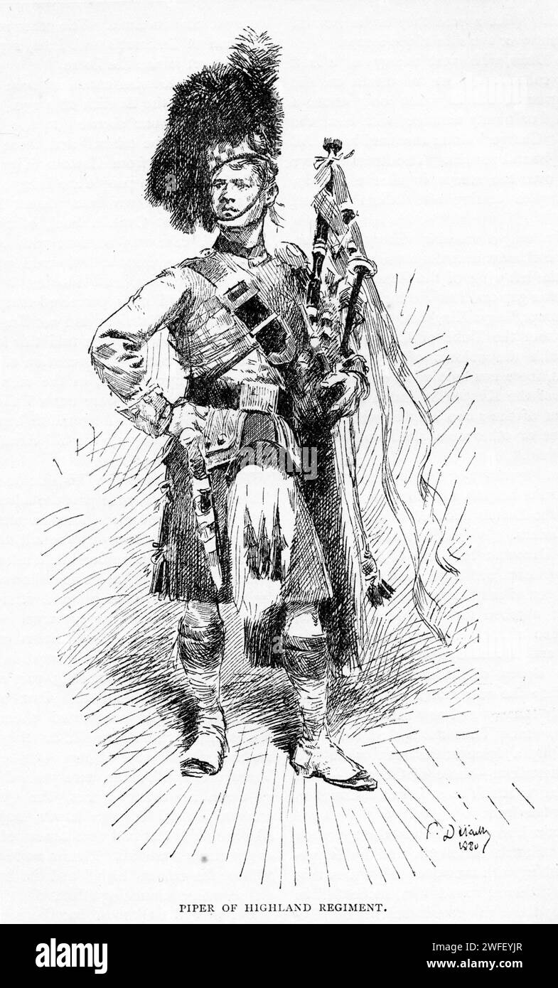 Der Piper eines Hochlandregiments, veröffentlicht um 1900 Stockfoto