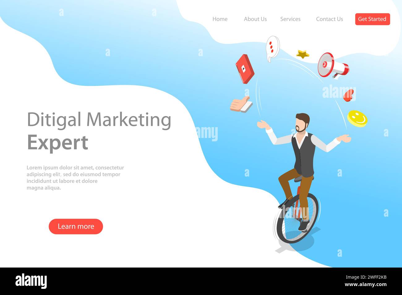 Isometrische flache Vektor-Landing-Page-Vorlage für Digital Marketing Expert, seo, Werbekampagnen Manager, Website-Promotion. Stock Vektor