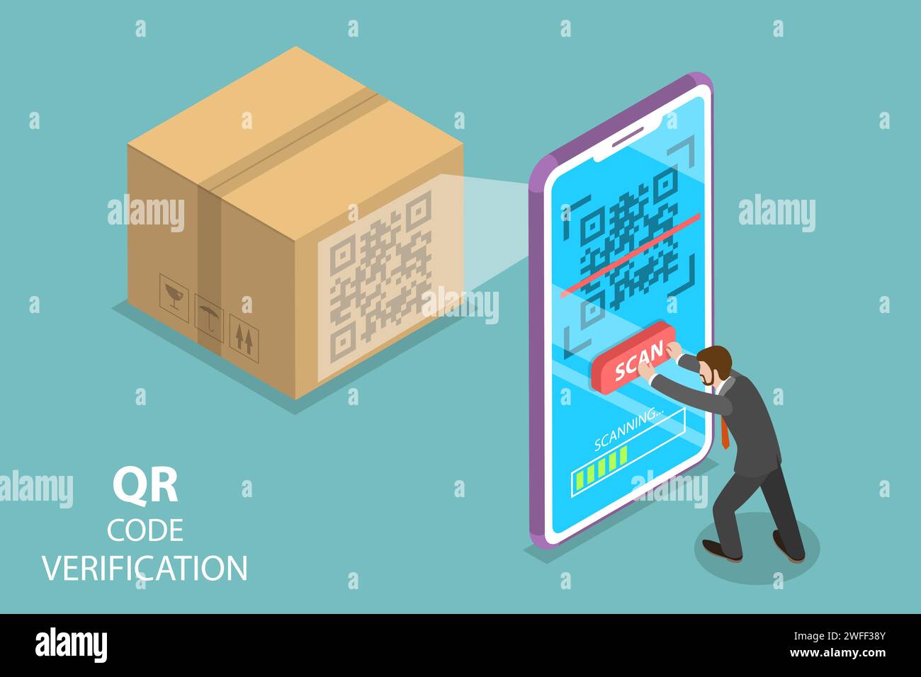 Isometrische flachbild Vektor Konzept der QR-Code, Barcode scannen, Verifikation app. Stock Vektor